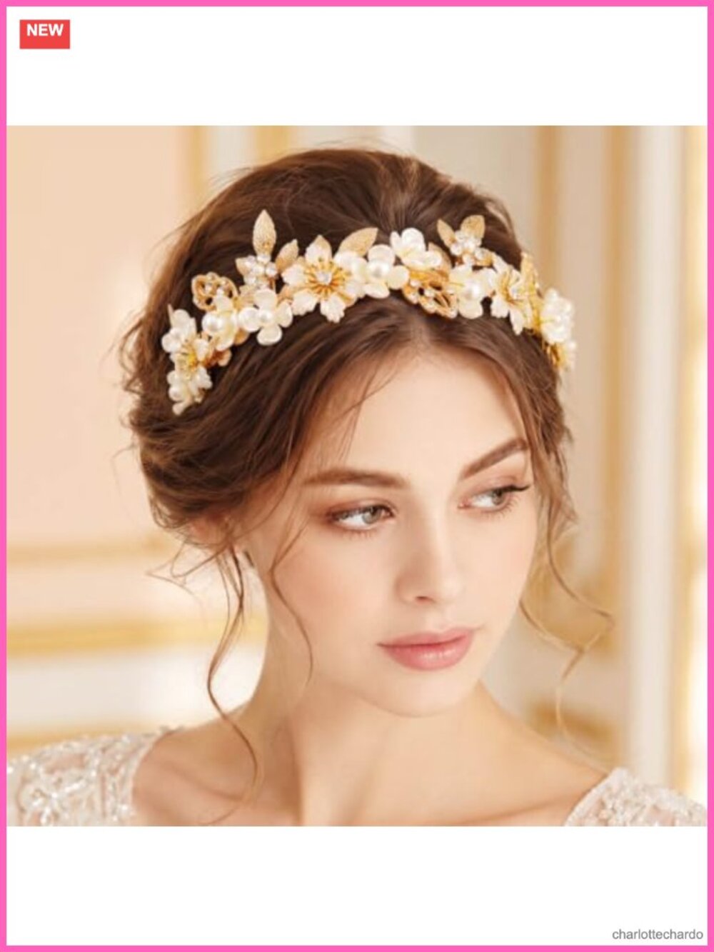 Gold Flower Bridal Headband Pearl Wedding Tiara Rhinestone Hair Accessory